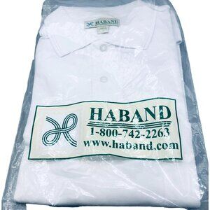 Haband short sleeve shirt white collar mid button down medium READ new